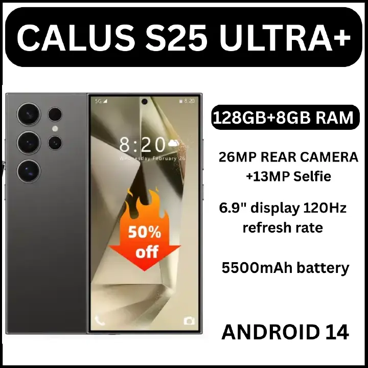 CALUS S25 Ultra+, 6.9 Inch Incell Display 8GB RAM+ 128GB ROM, 13MP FRONT+26MP REAR,5500mAh Long Standby Batttery, Charging and Stylus Pen ANDROID 14,120Hz REFRESH RATE, MEDIA TEK PHONE SMARTPHONE