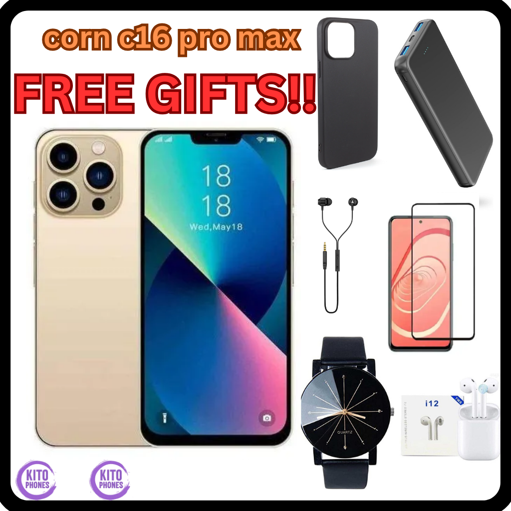 Corn C16 Pro Max  64GB Storage +5(2+3Extended) RamUnlocked Cell Phone, Android 6.6"HD +WATERDROP SCREEN 13MP Main Camera,8mp Front camera  5000mAh Dual SIM, Face ID, GPS, OTG phone+ FREE GIFTS FOR YOU