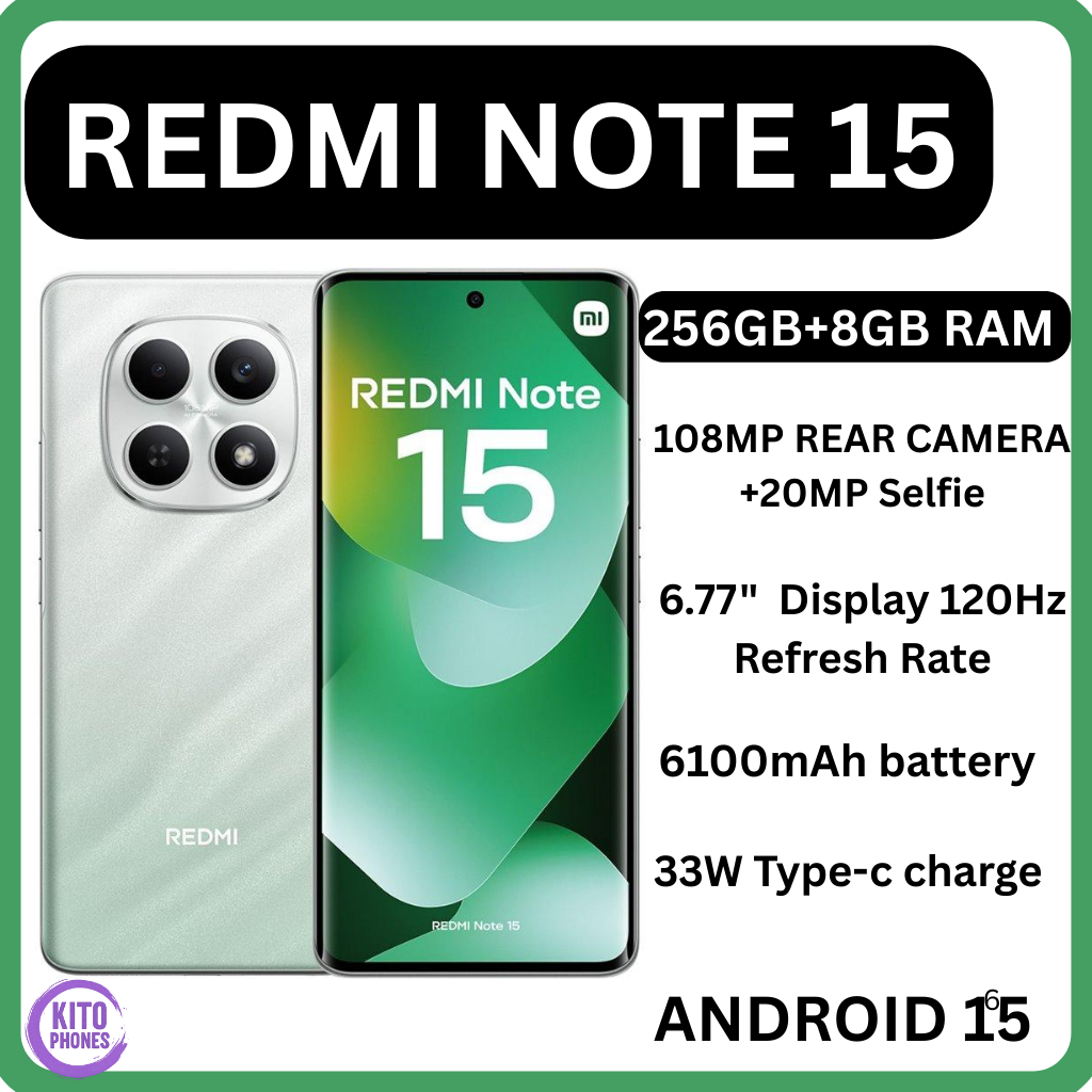 BRAND NEW ] XIAOMI Redmi Note 15 256GB ROM + 8GB RAM 6.77" 120Hz AMOLED Curved Display 108 MP Rear Camera 20MP Selfie 6000mAh Battery 33W FAST CHARGING  ANDROID 15 SMARTPHONE + FREE GIFTS JUST FOR YOU