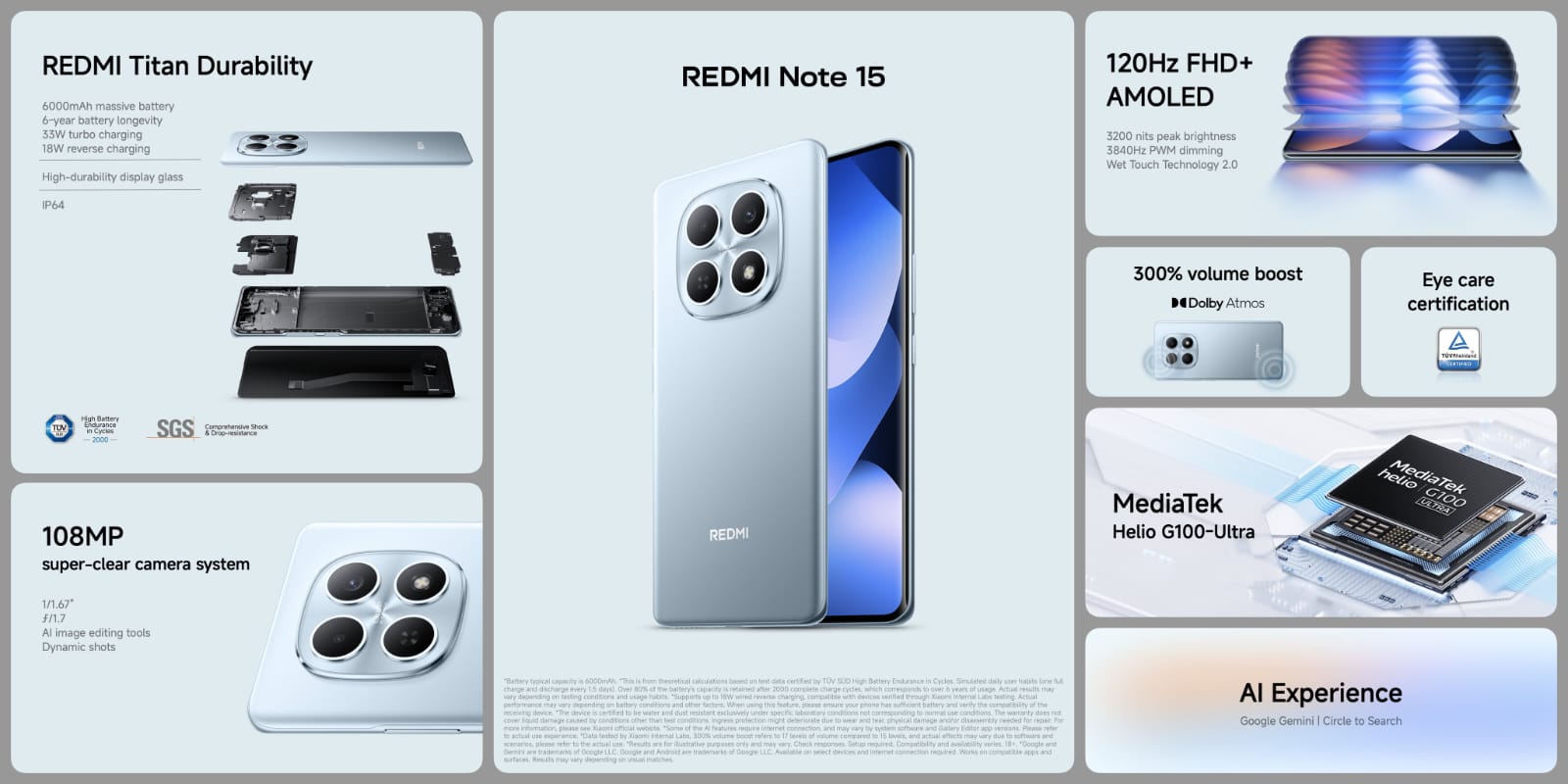BRAND NEW ] XIAOMI Redmi Note 15 256GB ROM +8 GB RAM 6.77" 120Hz AMOLED Curved Display 108 MP Rear Camera 20MP Selfie 6000mAh Battery 33W FAST CHARGING On-Screen Fingerprint ANDROID 15  SMARTPHONE