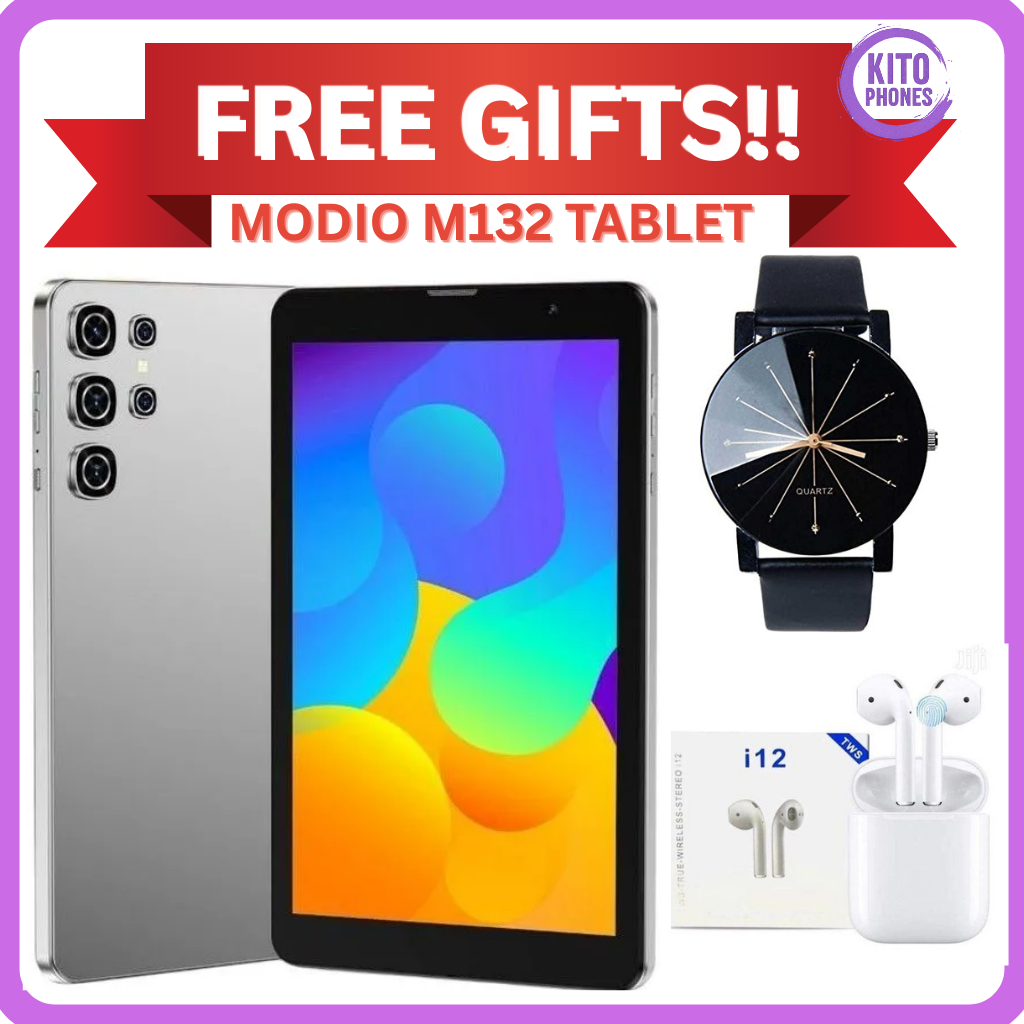 Modio M132 Tablet PC, Display 8"inch, Memory 512GB ROM + 8GB RAM, Battery 5000mah, Camera 13mp+5mp, Dual SIM, Flip case, Keyboard & Touch pen TABLET + FREE GIFTS JUST FOR YOU (WATCH + EARPODS)