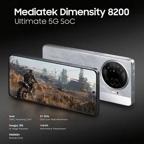 New Arrival Tecno Camon 30 Pro 5G 6.78" 144Hz AMOLED 512GB+24(12+12)GB RAM MTK 8200 Ultimate 70W 5000mAh 50MP Dual Speaker Android 14 Dual Sim Smart Phones phone