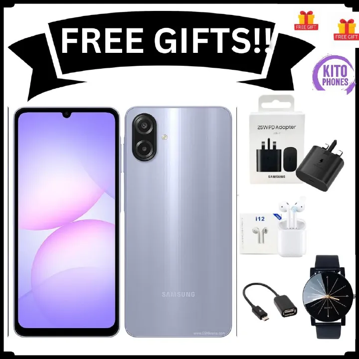 Samsung Galaxy A07 128GB+4GB 6.7" 90Hz 50MP Dual Camera MTK Helio G99 5000mAh 25W Type-C Charge Android 15 Smart Phones IP54 Waterproof  phone smartphone+ FREE GIFTS (ADAPTER,EARPODS,OTG CABLE+ WATCH)