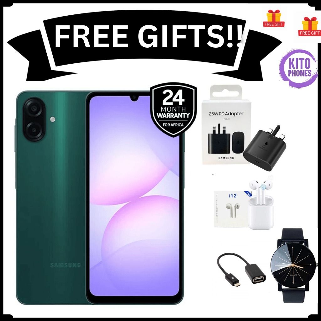 Samsung Galaxy A07 64GB+4GB 6.7" 90Hz 50MP Dual Camera MTK Helio G99 5000mAh 25W Type-C Charge Android 15 Smart Phones IP54 Waterproof  phone smartphone+ FREE GIFTS (ADAPTER,EARPODS,OTG CABLE+ WATCH)