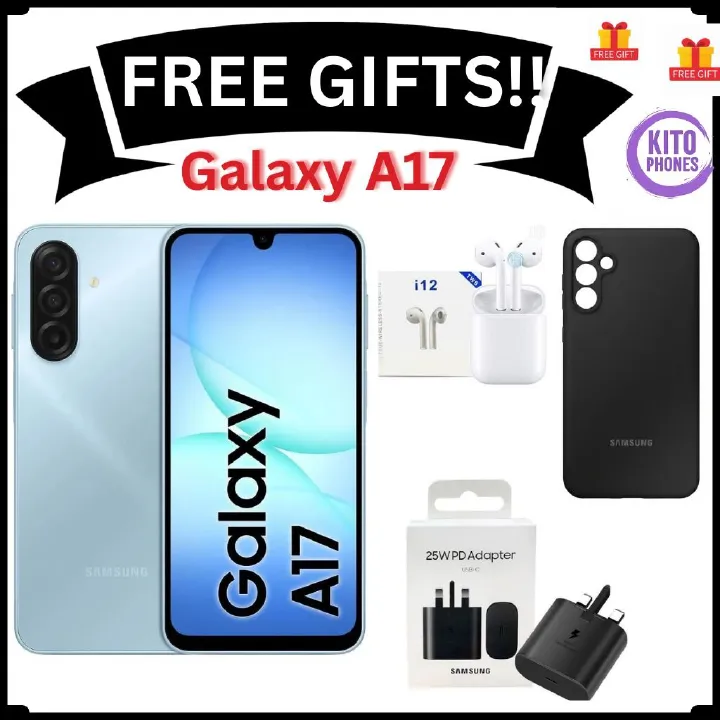 [ NEW ARRIVAL] Samsung Galaxy A17 4G 6.7'' 128 GB ROM + 6 GB RAM 5000 mAh 50 MP+ 13 MP camera Android 15  Super AMOLED Fingerprint (side-mounted) smartphones +FREE GIFTS (ADAPTER,COVER,EARPODS)
