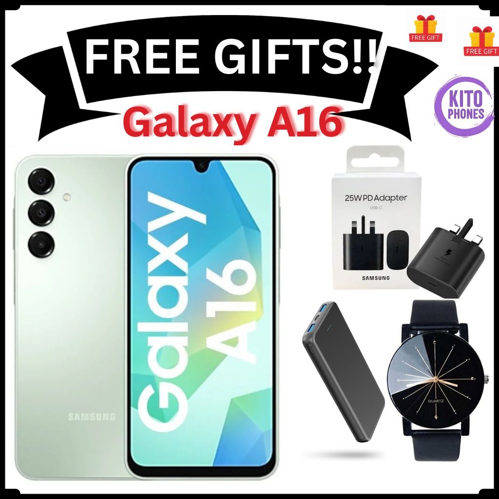 Samsung Galaxy A16 4G 128GB Storage + 6GB RAM, 50MP Rear Camera, 13MP Front Camera  6.7" AMOLED DISPLAY FHD+,5000mAh  Battery , Dual sim Smartphones smart phone+ FREE GIFTS (ADAPTER, POWERBANK, WATCH)