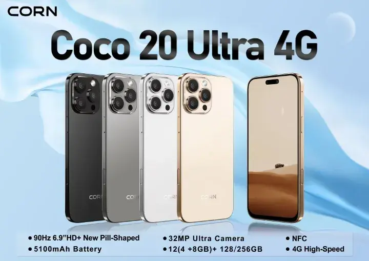[BRAND NEW] CORN COCO 20 ULTRA 4G 128GB Storage Up to 12GB (4+8) RAM 6.9'' Display 32MP Main +13MP Front Camera 5100mAh Strong Battery, NFC 4G Dual SIM, Type-C Fast Charging Android phones