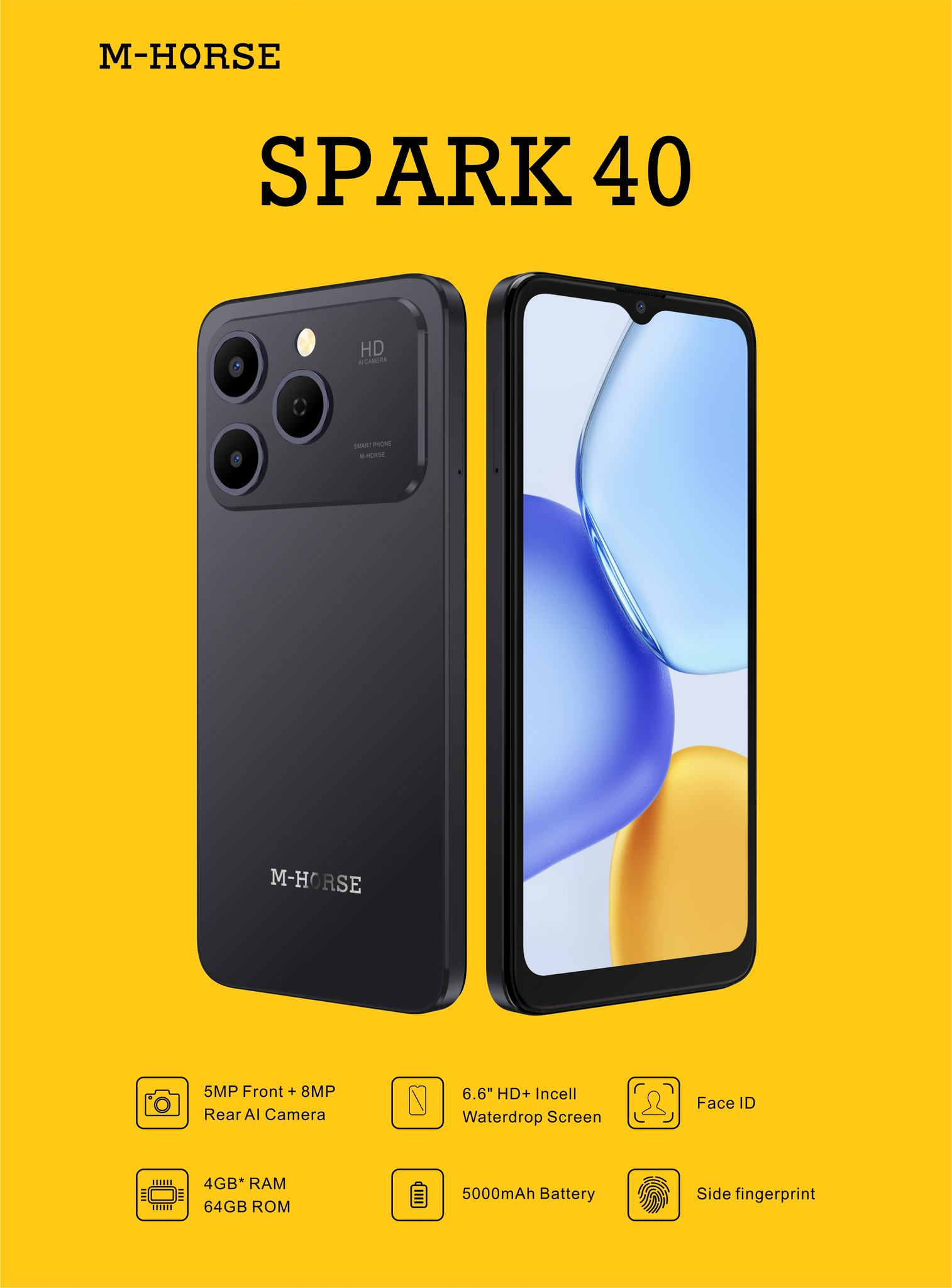 [NEW ARRIVAL] M-HORSE SPARK 40 STORAGE 64GB ROM+4GB SCREEN 6.6’’ BATTERY 5000MAH SIDE FINGERPRINT AI CAMERA 5MP FRONT+8MP REAR FACE ID TYPE-C CHEAP SMARTPHONES