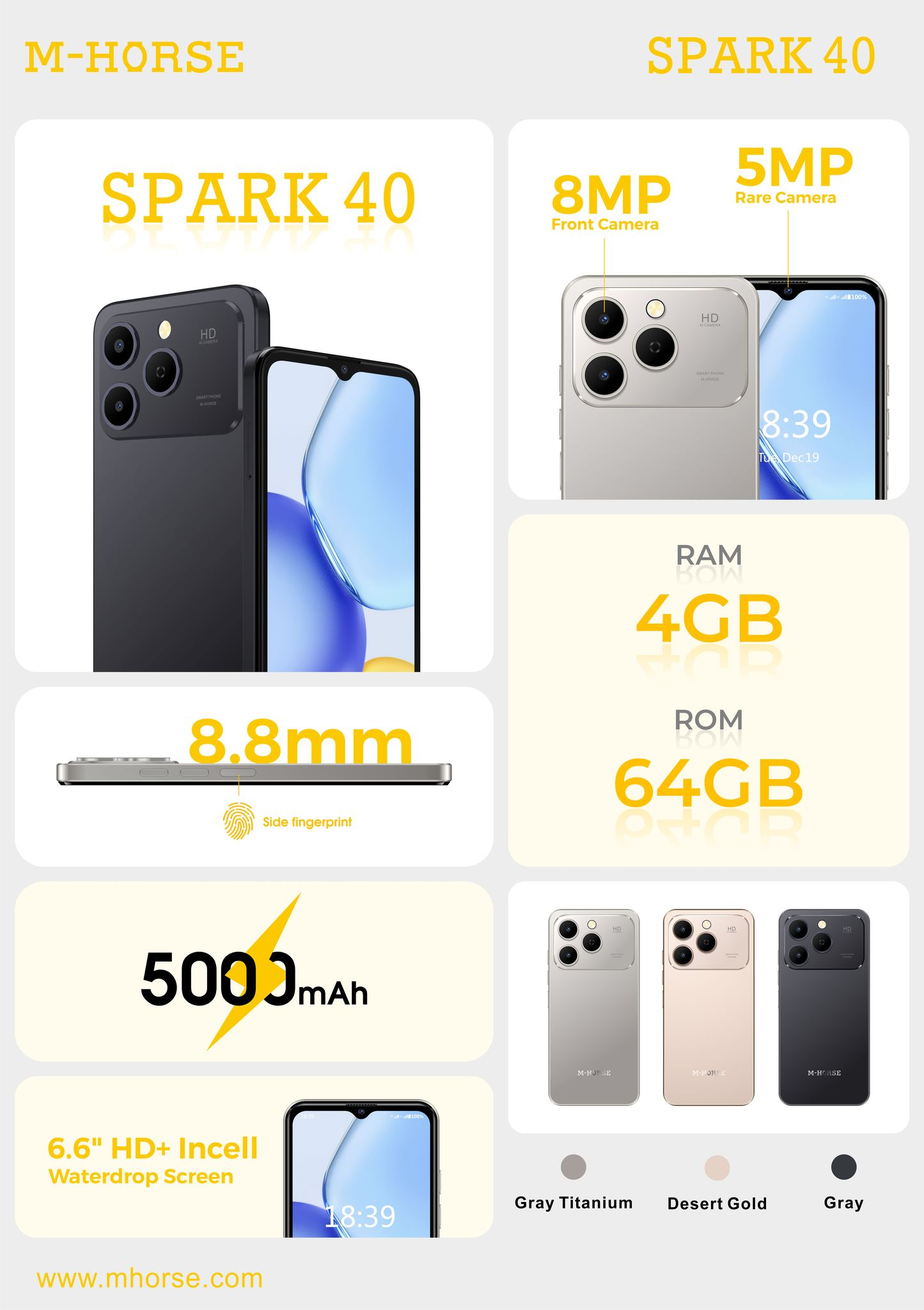 [NEW ARRIVAL] M-HORSE SPARK 40 STORAGE 64GB ROM+4GB SCREEN 6.6’’ BATTERY 5000MAH SIDE FINGERPRINT AI CAMERA 5MP FRONT+8MP REAR FACE ID TYPE-C CHEAP SMARTPHONES