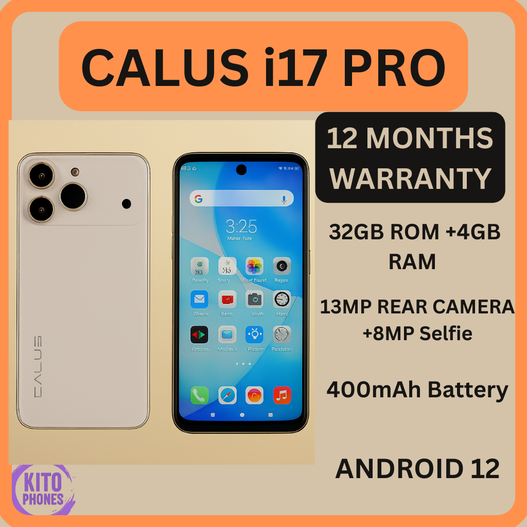 Calus i17 Pro Max Android 12 smartphone 32gb Rom + 4gb Ram 6.0 inches IPS LCD screen display 4000mAh battery capacity OCTA-CORE Processor 13mp dual main camera+ 8mp selfie android smartphone