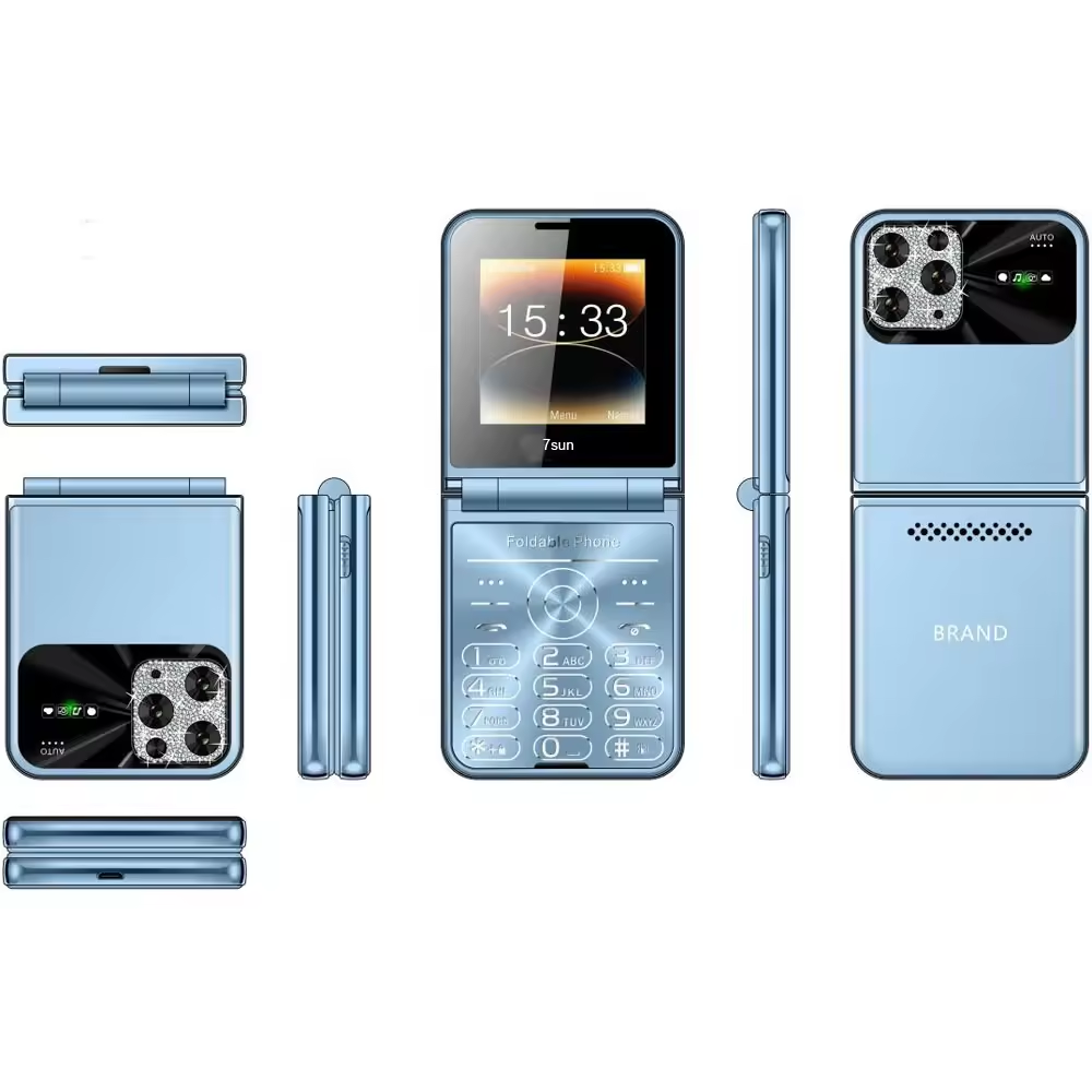 i16 Promax flip phone supports 4 SIM Card 1400mAh battery Qwerty Keyboard FM Radio 2.8 Inch Screen Square Shape Foldable Small Mobile Phone