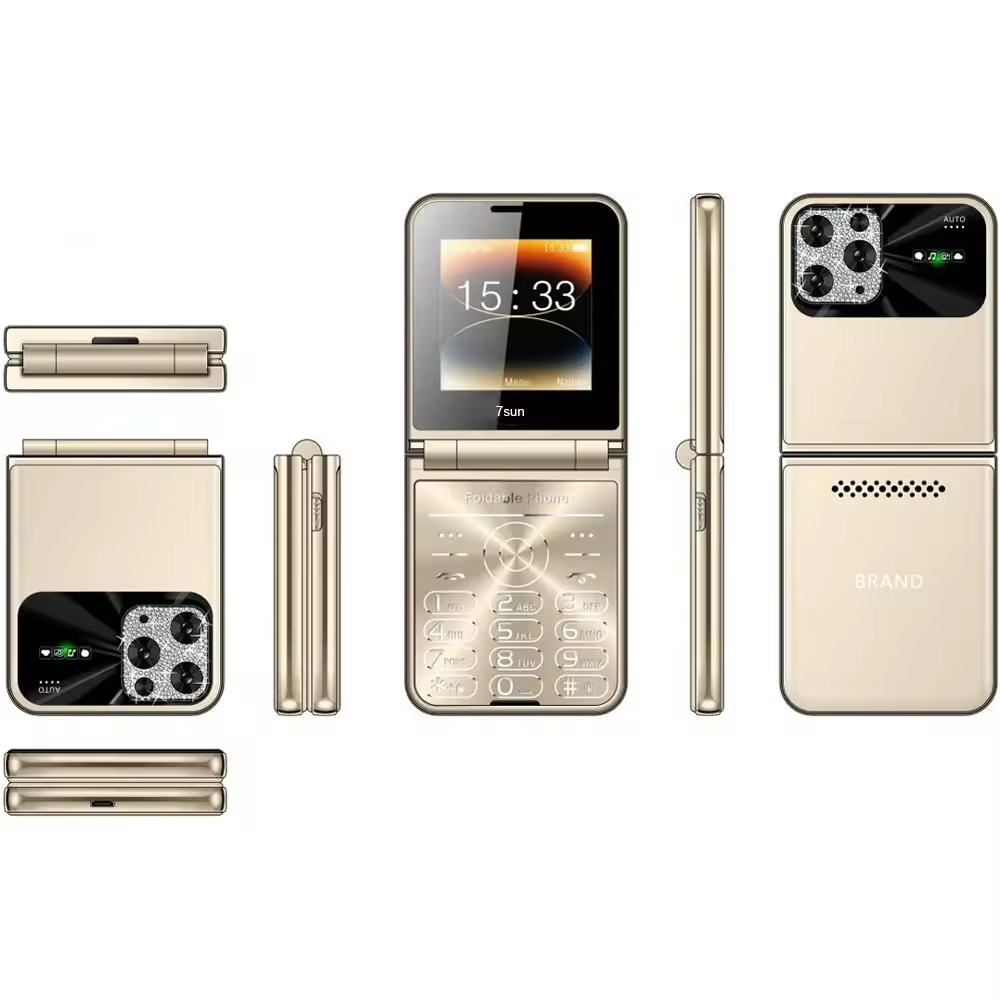 i16 Promax flip phone supports 4 SIM Card 1400mAh battery Qwerty Keyboard FM Radio 2.8 Inch Screen Square Shape Foldable Small Mobile Phone