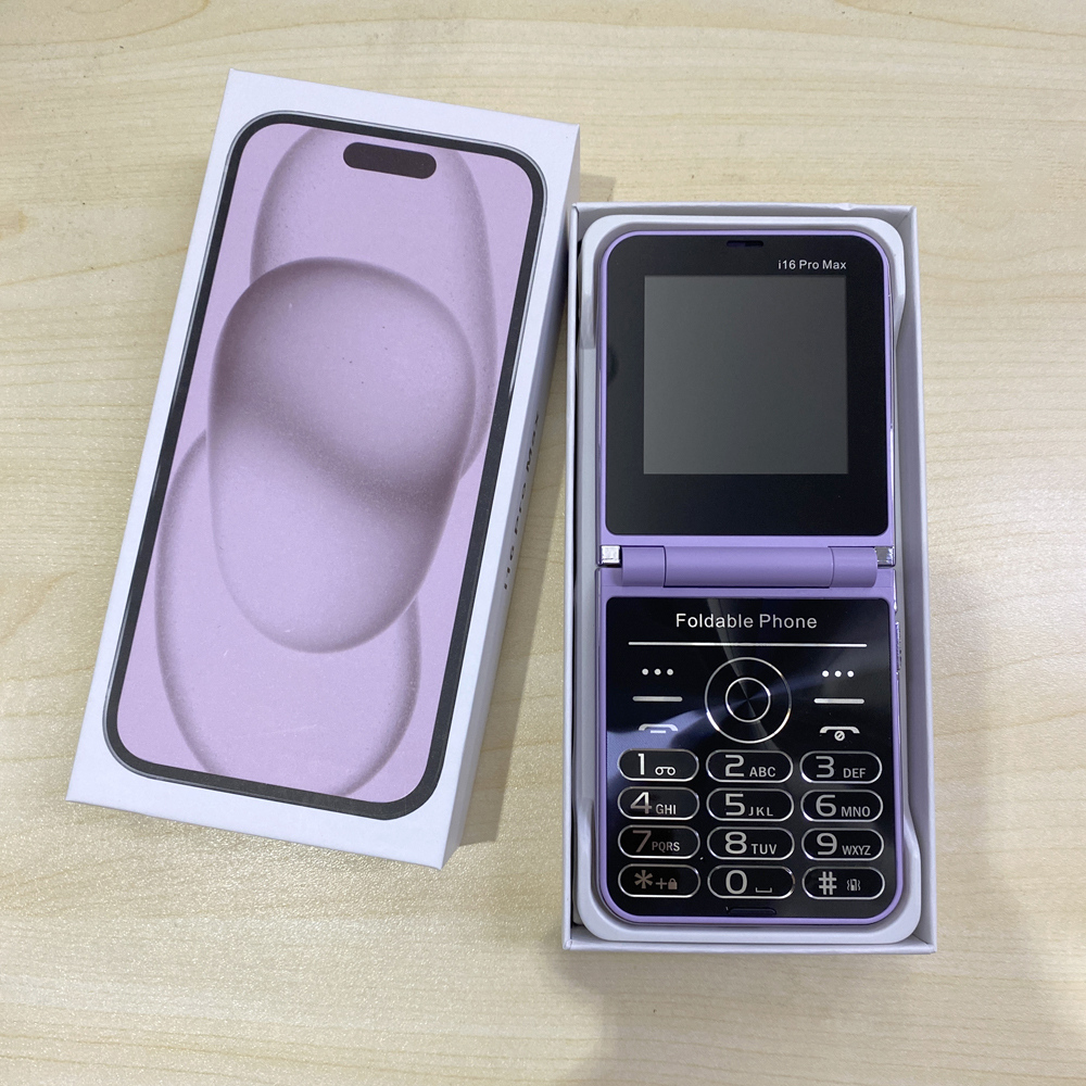 i16 Promax flip phone supports 4 SIM Card 1400mAh battery Qwerty Keyboard FM Radio 2.8 Inch Screen Square Shape Foldable Small Mobile Phone