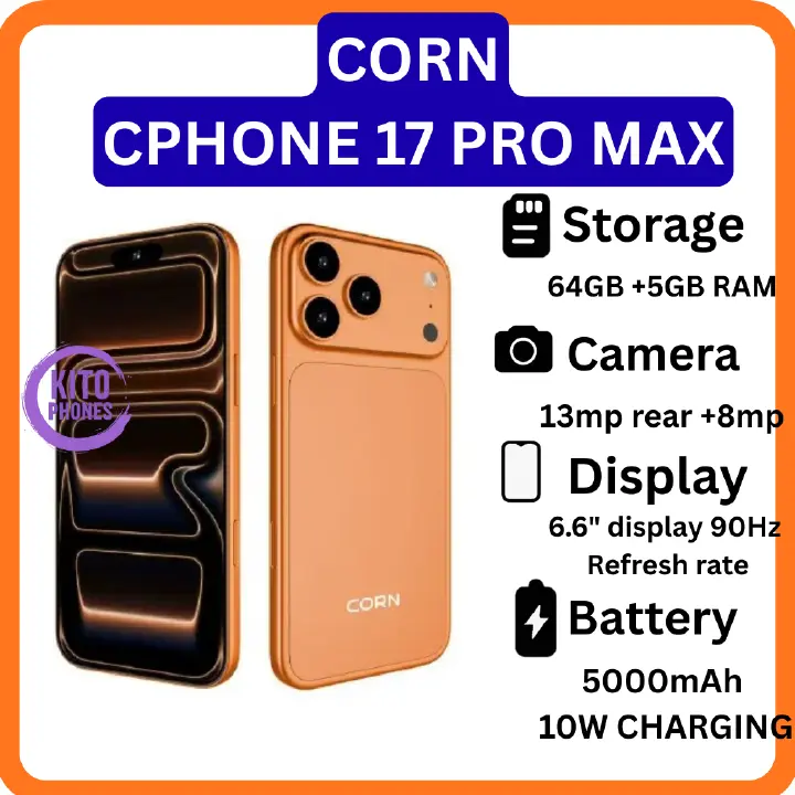 CORN Cphone 17 Pro Max  Android 14 smartphone 64GB Rom +5(2+3GB) Ram 6.6 inches IPS LCD screen display 5000mAh battery capacity OCTA-CORE 13mp dual main camera+ 8mp selfie android smartphone