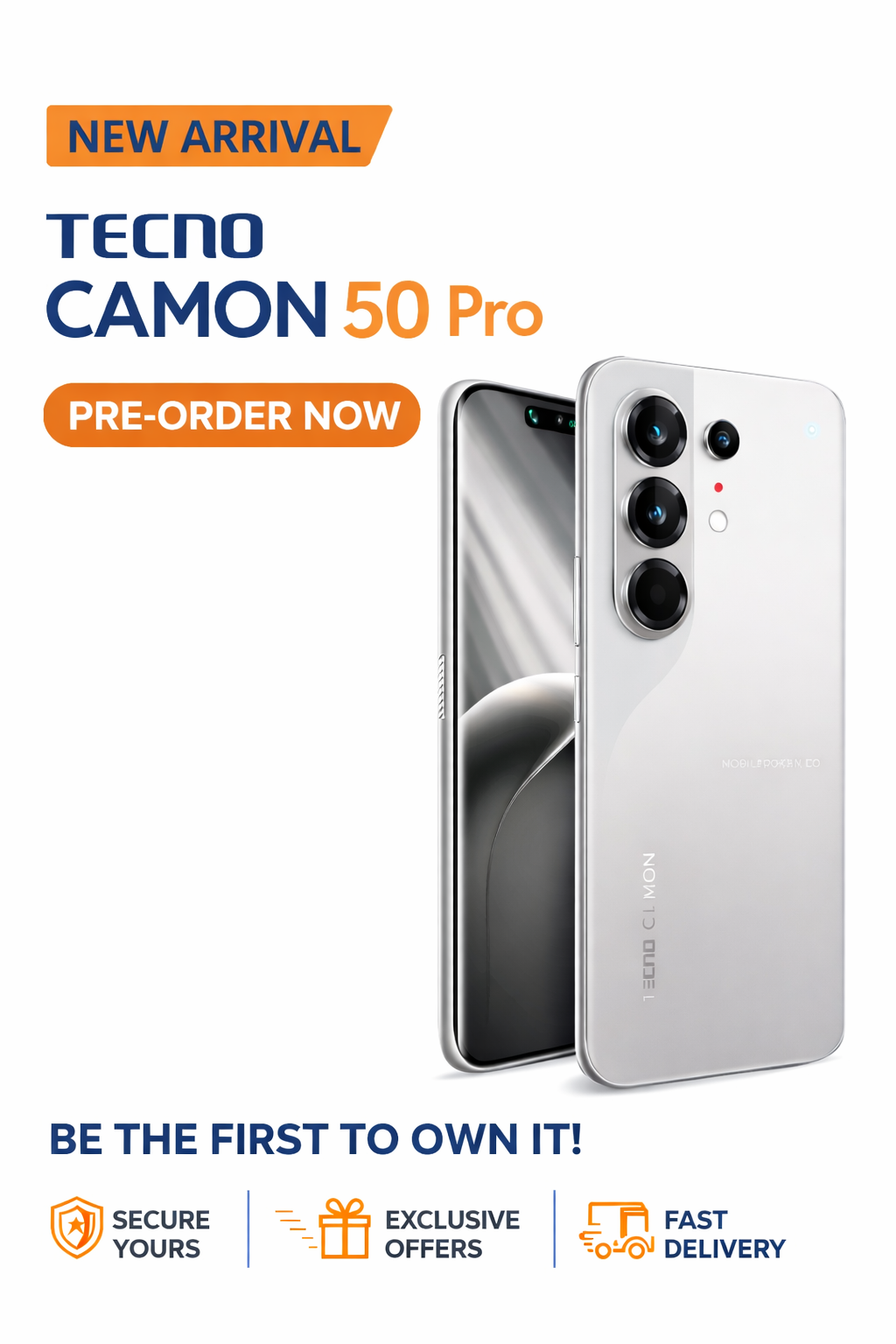 NEW ARRIVAL Tecno CAMON 50 PRO 256GB ROM +16GB(8+8GB )RAM, 6.78" AMOLED CURVED SCREEN 5200 MAH BATTERY 50MP MAIN CAMERA 32MP SELFIE ANDROID 16 SMARTPHONE