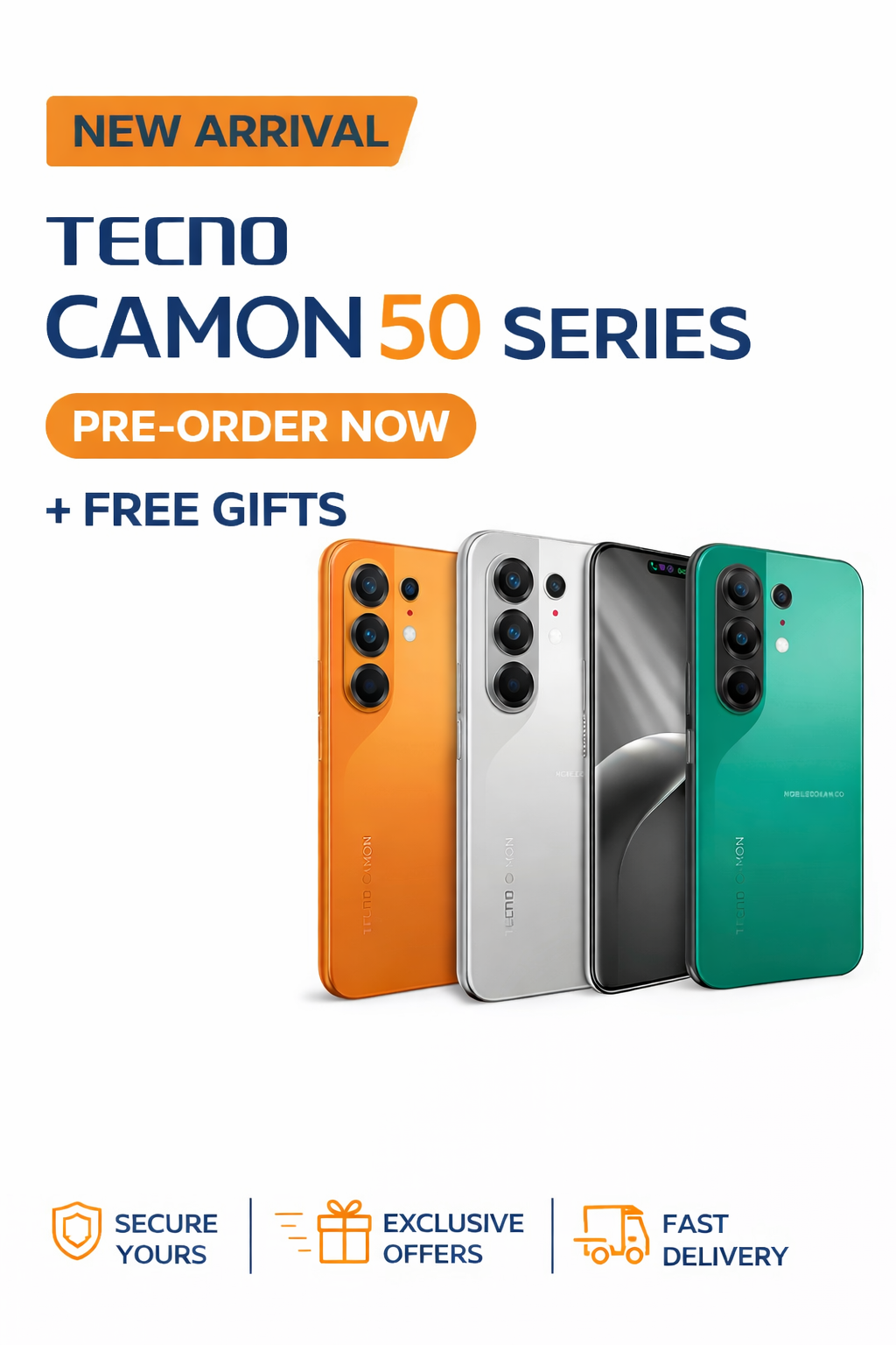 NEW ARRIVAL Tecno CAMON 50 PRO 256GB ROM +16GB(8+8GB )RAM, 6.78" AMOLED CURVED SCREEN 5200 MAH BATTERY 50MP MAIN CAMERA 32MP SELFIE ANDROID 16 SMARTPHONE