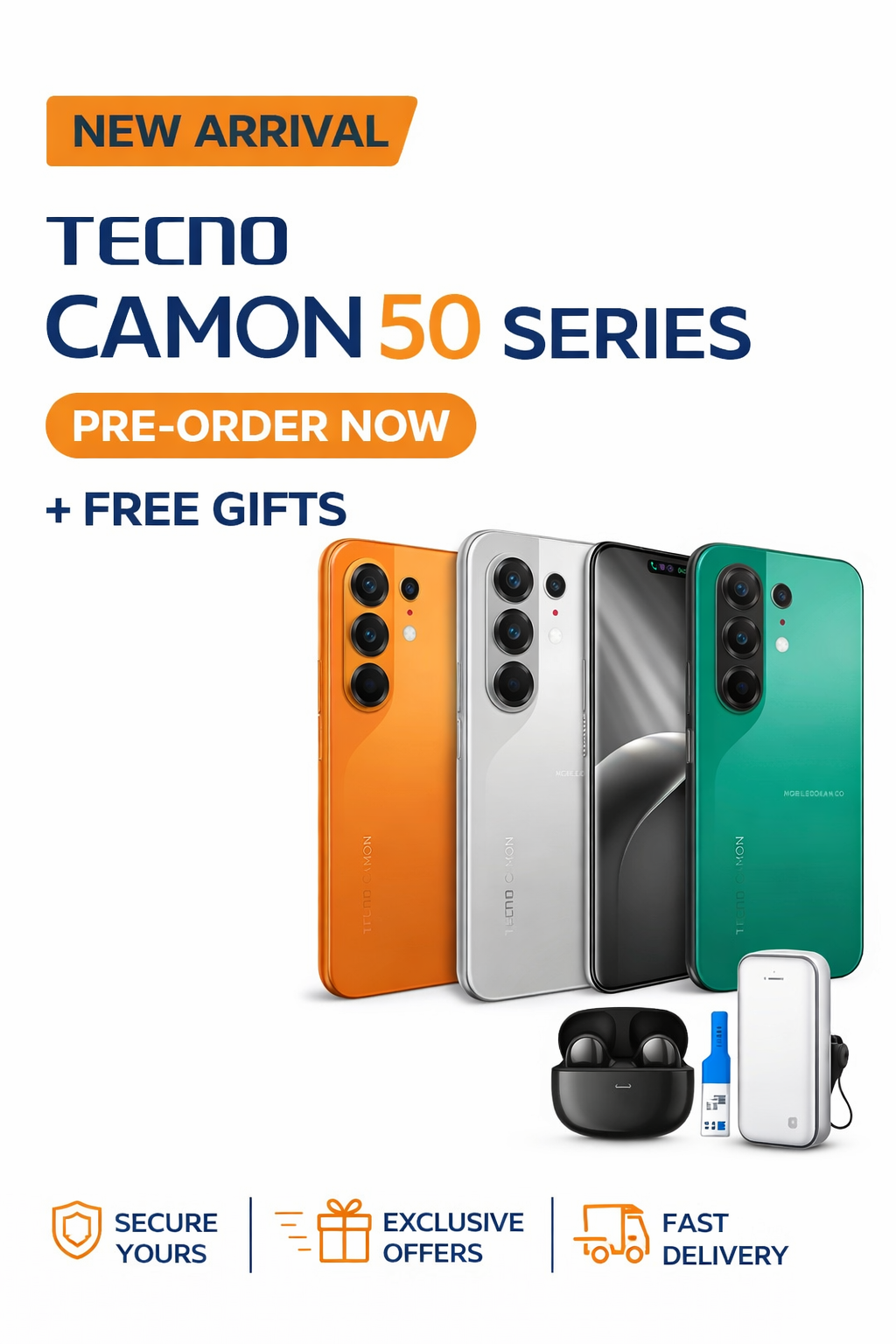 NEW ARRIVAL Tecno CAMON 50 PRO 256GB ROM +16GB(8+8GB )RAM, 6.78" AMOLED CURVED SCREEN 5200 MAH BATTERY 50MP MAIN CAMERA 32MP SELFIE ANDROID 16 SMARTPHONE