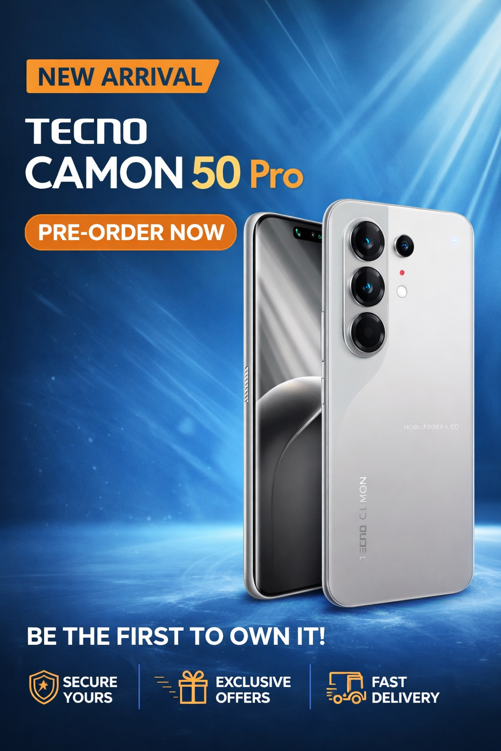 NEW ARRIVAL Tecno CAMON 50 PRO 256GB ROM +16GB(8+8GB )RAM, 6.78" AMOLED CURVED SCREEN 5200 MAH BATTERY 50MP MAIN CAMERA 32MP SELFIE ANDROID 16 SMARTPHONE