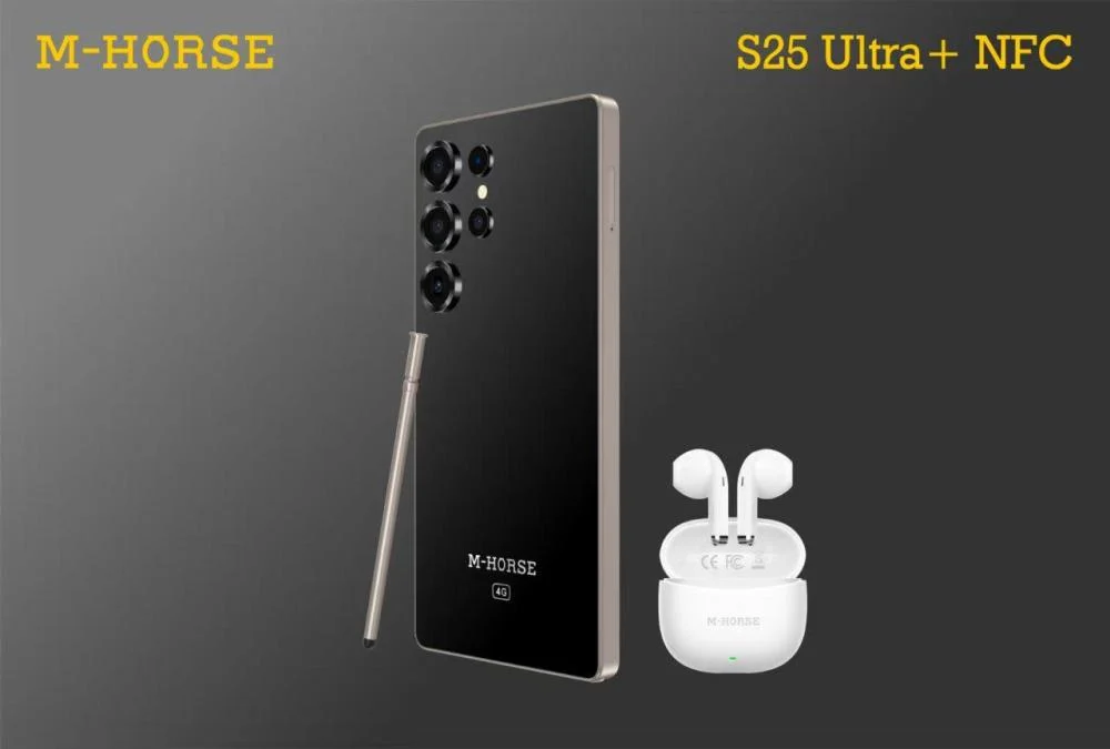 M-HORSE S25 Ultra+ 6.6'' DISPLAY 8GB (4+4GB)RAM + 128GB ROM 16MP Selfie+32MP Rear camera 5000mAh battery capacity with stylus pen side fingerprint UNLOCK Android 14 phone smartphone +FREE AIRPODS