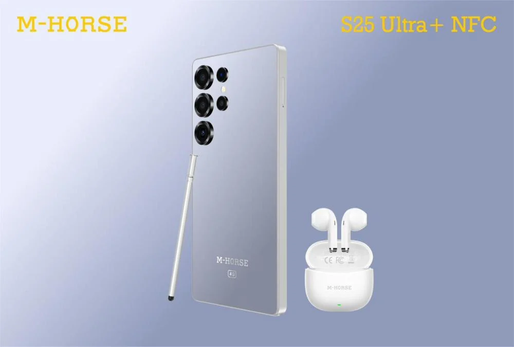 M-HORSE S25 Ultra+ 6.6'' DISPLAY 8GB (4+4GB)RAM + 128GB ROM 16MP Selfie+32MP Rear camera 5000mAh battery capacity with stylus pen side fingerprint UNLOCK Android 14 phone smartphone +FREE AIRPODS