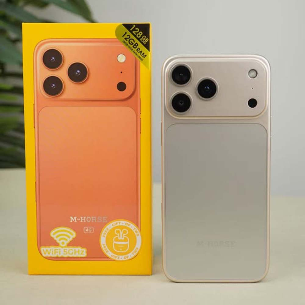 M HORSE 17 PRO MAX+ 128GB ROM + 12GB(6+6GB EXTENDED) RAM, 32MP+16MP AI CAMERA, 5000MAH, 6.6 HD+ INCELL PUNCH HOLE SCREEN, ANDROID 14, FACE ID. WITH FREE EARPODS+ ANTI DROP SHIELDCASE