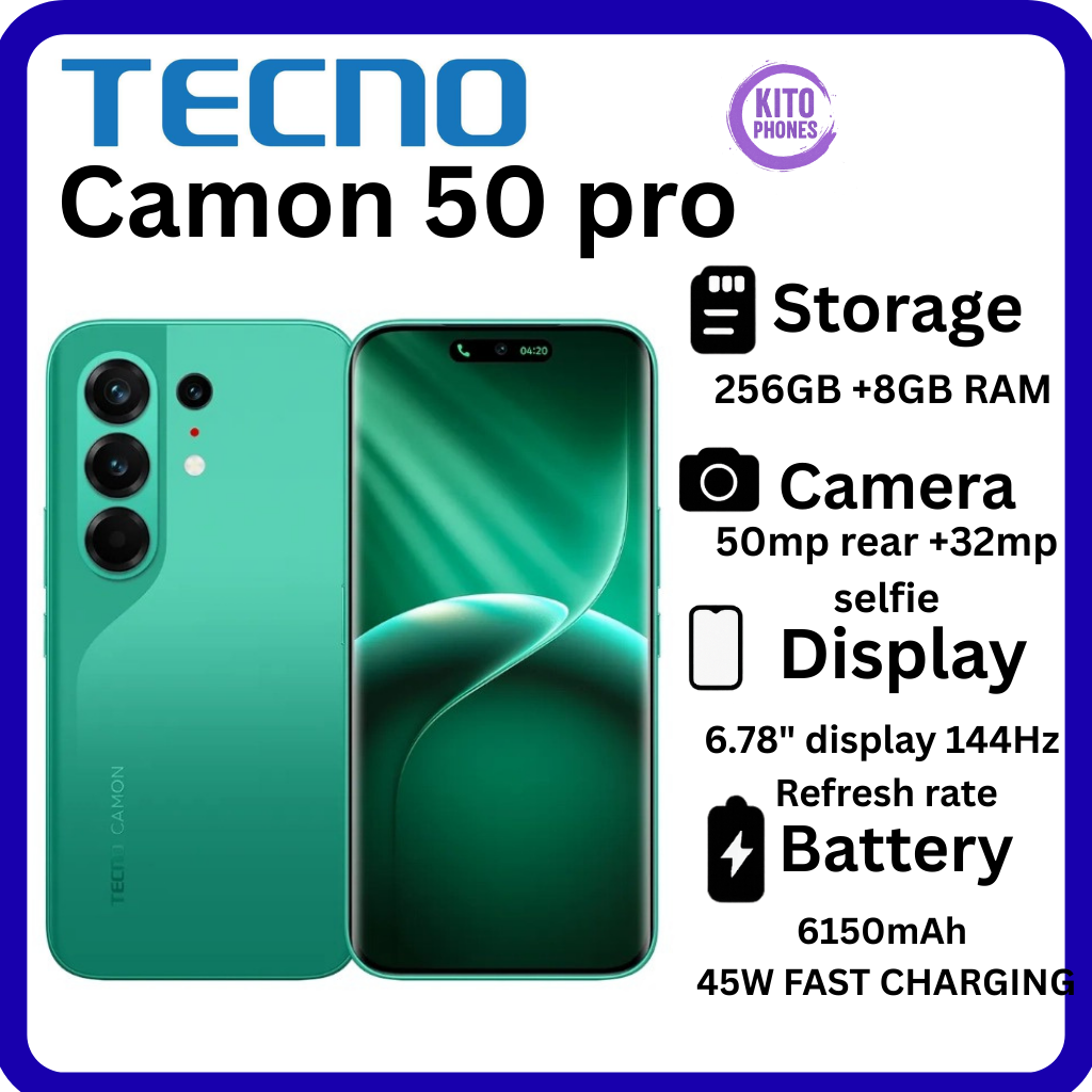 NEW ARRIVAL Tecno CAMON 50 PRO 256GB ROM +16GB(8+8GB )RAM, 6.78" AMOLED CURVED SCREEN 5200mAh BATTERY 50MP MAIN CAMERA 32MP SELFIE ANDROID 16 SMARTPHONE +FREE GIFTS(POWERBANK+COVER +PROTECTOR+OTG)