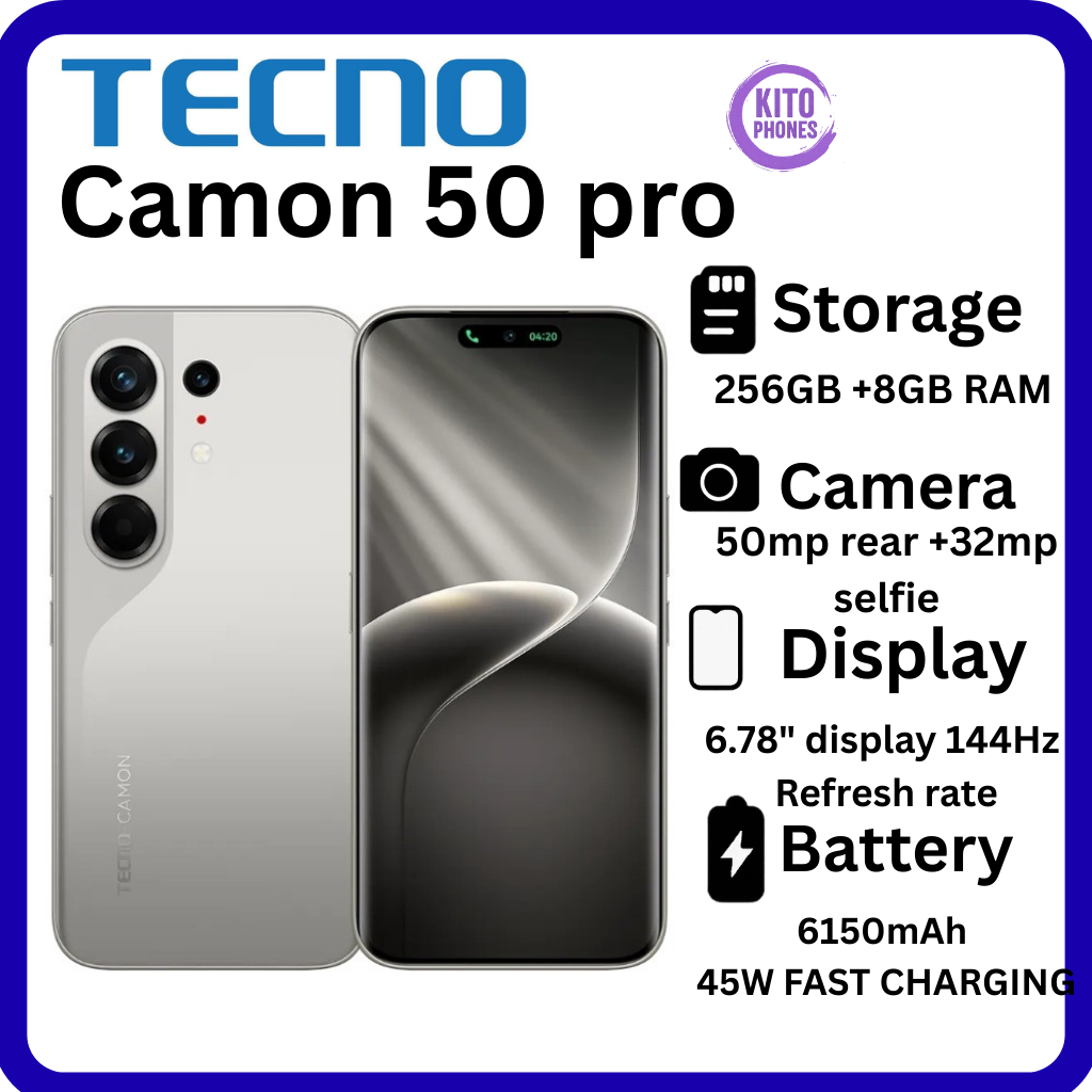 NEW ARRIVAL Tecno CAMON 50 PRO 256GB ROM +16GB(8+8GB )RAM, 6.78" AMOLED CURVED SCREEN 5200mAh BATTERY 50MP MAIN CAMERA 32MP SELFIE ANDROID 16 SMARTPHONE +FREE GIFTS(POWERBANK+COVER +PROTECTOR+OTG)