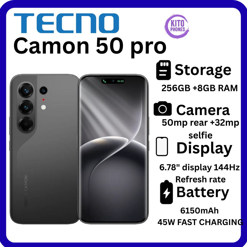 NEW ARRIVAL Tecno CAMON 50 PRO 256GB ROM +16GB(8+8GB )RAM, 6.78" AMOLED CURVED SCREEN 5200mAh BATTERY 50MP MAIN CAMERA 32MP SELFIE ANDROID 16 SMARTPHONE +FREE GIFTS(POWERBANK+COVER +PROTECTOR+OTG)