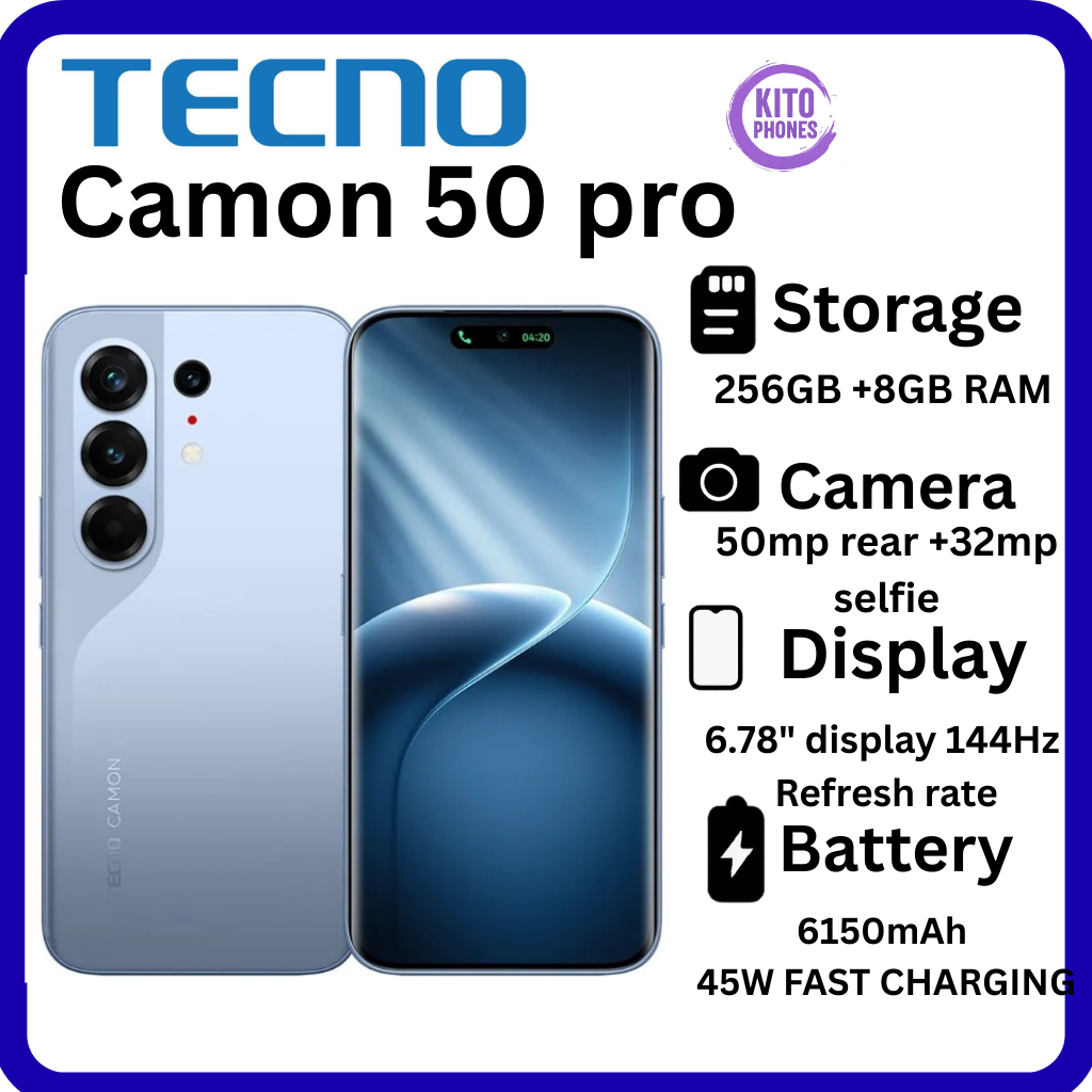 NEW ARRIVAL Tecno CAMON 50 PRO 256GB ROM +16GB(8+8GB )RAM, 6.78" AMOLED CURVED SCREEN 5200mAh BATTERY 50MP MAIN CAMERA 32MP SELFIE ANDROID 16 SMARTPHONE +FREE GIFTS(POWERBANK+COVER +PROTECTOR+OTG)