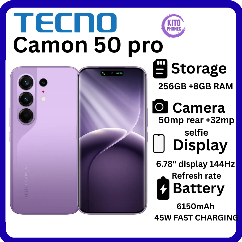 NEW ARRIVAL Tecno CAMON 50 PRO 256GB ROM +16GB(8+8GB )RAM, 6.78" AMOLED CURVED SCREEN 5200mAh BATTERY 50MP MAIN CAMERA 32MP SELFIE ANDROID 16 SMARTPHONE +FREE GIFTS(POWERBANK+COVER +PROTECTOR+OTG)
