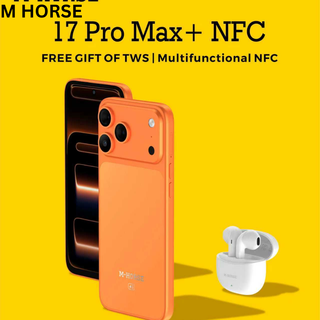 M HORSE 17 PRO MAX+ 128GB ROM + 12GB(6+6GB EXTENDED) RAM, 32MP+16MP AI CAMERA, 5000MAH, 6.6 HD+ INCELL PUNCH HOLE SCREEN, ANDROID 14, FACE ID. WITH FREE EARPODS+ ANTI DROP SHIELDCASE