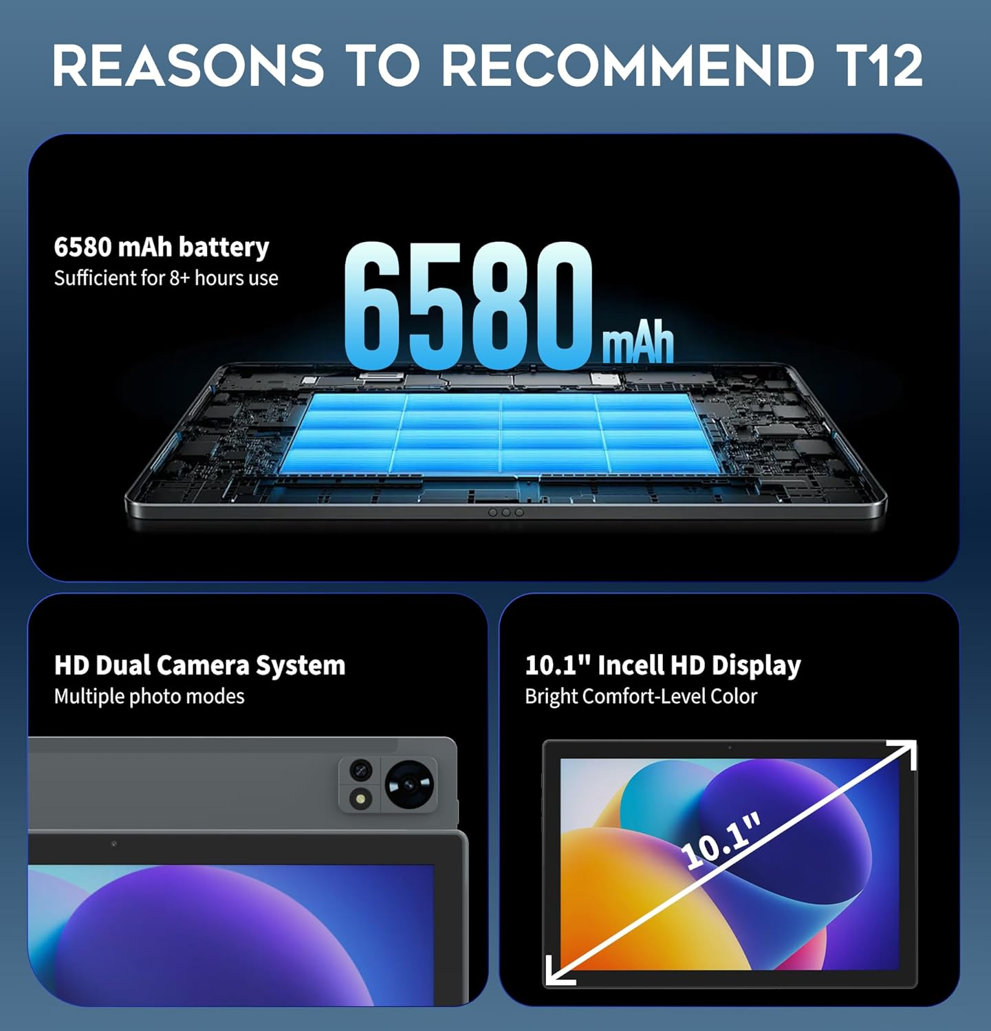 G-Tab T12 10GB RAM + Expandable Memory, 128GB Storage, 10.1 Inch– HD Display 6580mAh Long-Life Battery, 4G Dual SIM, WiFi, 13MP Camera, with Case & Stylus  Android 15 Tablet
