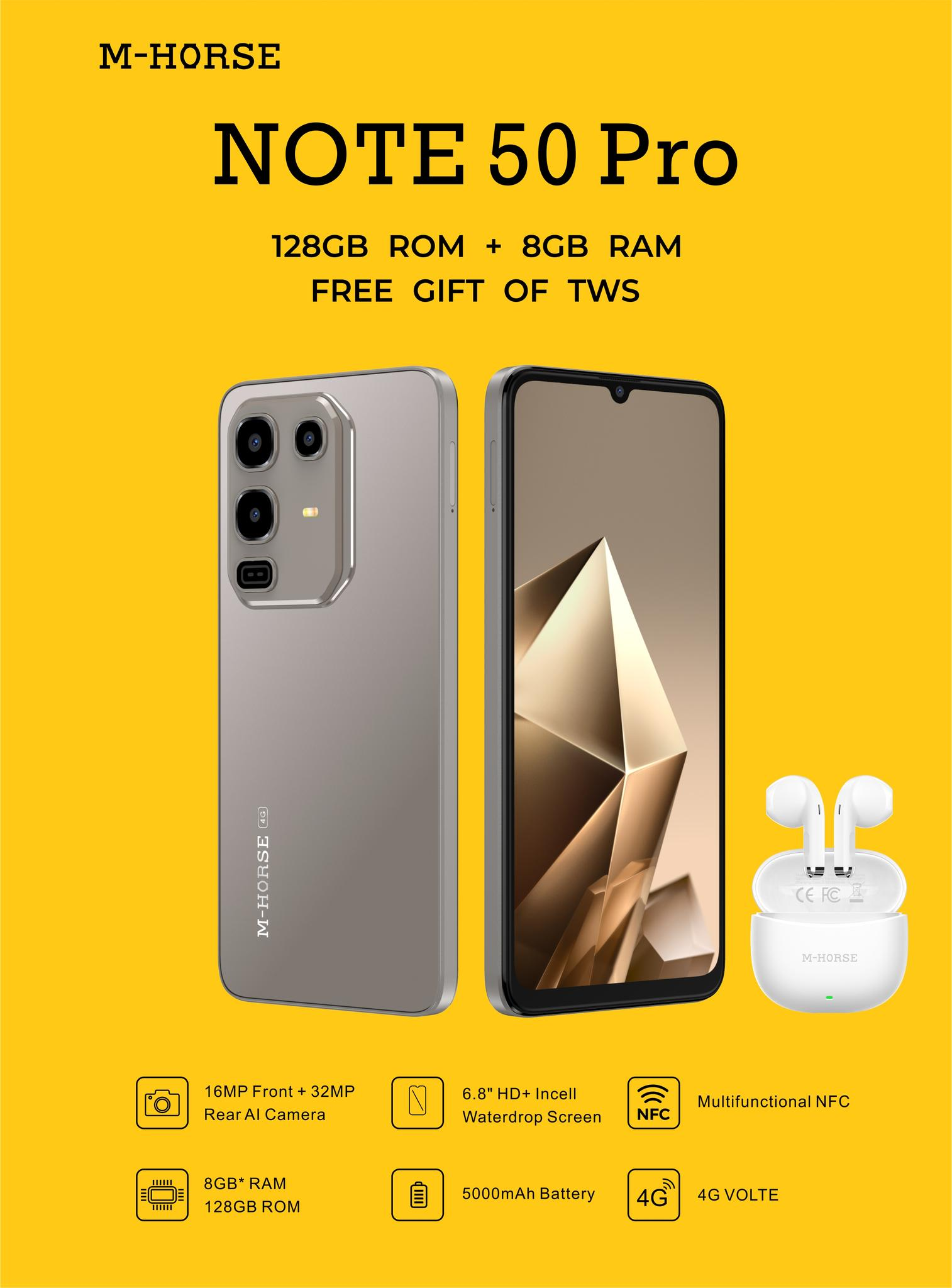 [BRAND NEW] [NEW ARRIVAL] M-HORSE NOTE 50 PRO 128GB ROM+8GB(4+4GB EXTENDED) RAM 5000mAh 16MP SELFIE+32MP REAR CAMERA SCREEN 6.9’’ HD INCELL WATER DROP SCREEN SIDE FINGERPRINT SMART PHONE +FREE EARPODS