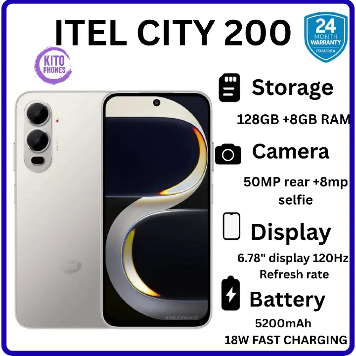 BRAND NEW itel CITY 200 128GB ROM+8GB(4+4GB) EXTENDED RAM 6.78" 120Hz Phone Dual SIM 4G Network 50MP Camera+ 8MP SELFIE 18W Charging 5200mAh Battery Android 15 IP65 Fingerprint Unlock Smart Phones