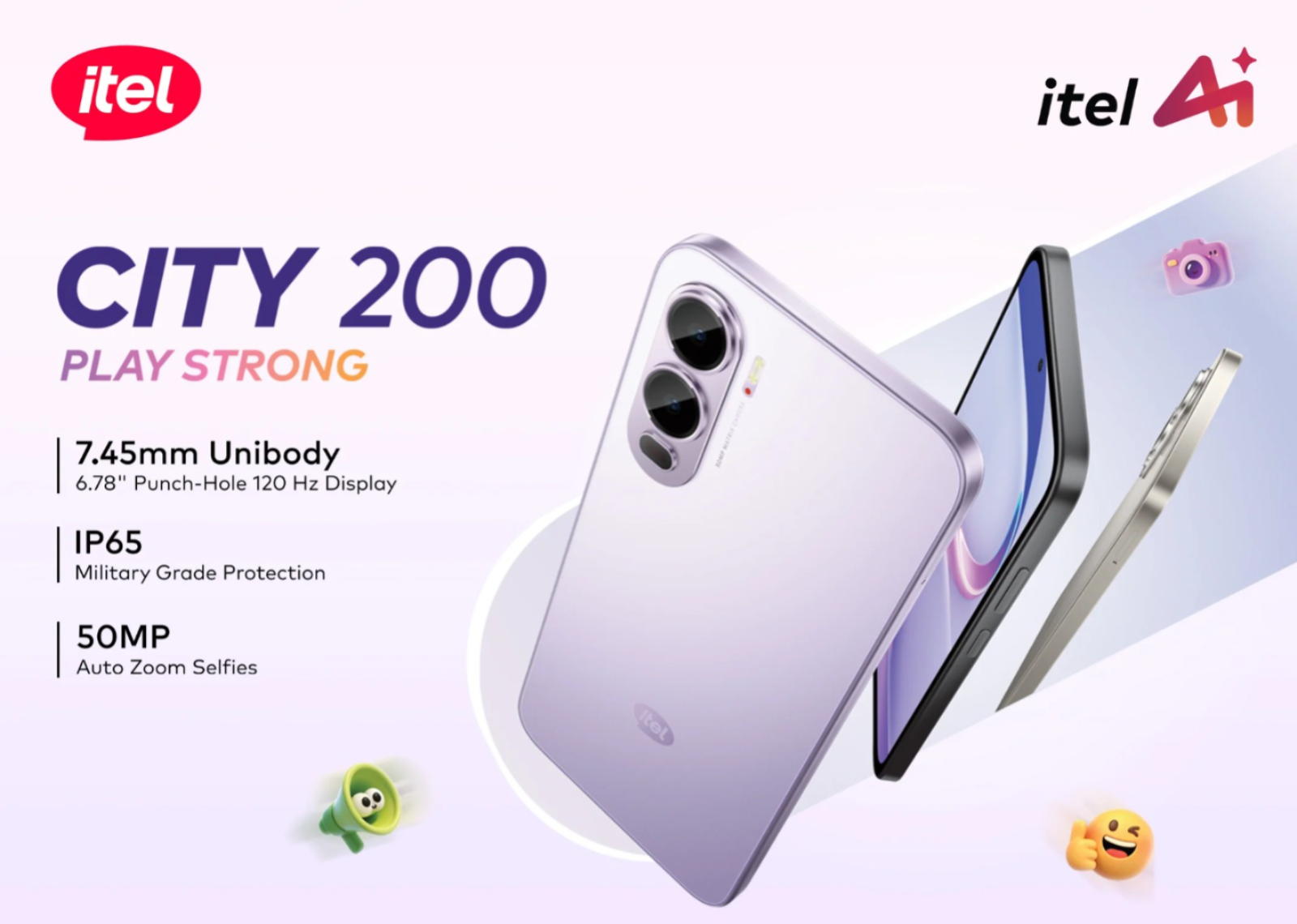 BRAND NEW itel CITY 200 128GB ROM+8GB(4+4GB) EXTENDED RAM 6.78" Dual SIM 4G Network 50MP Camera+ 8MP SELFIE 18W Charging 5200mAh Battery Android 15 Fingerprint Unlock Smart Phones  +FREE GIFTS FOR YOU