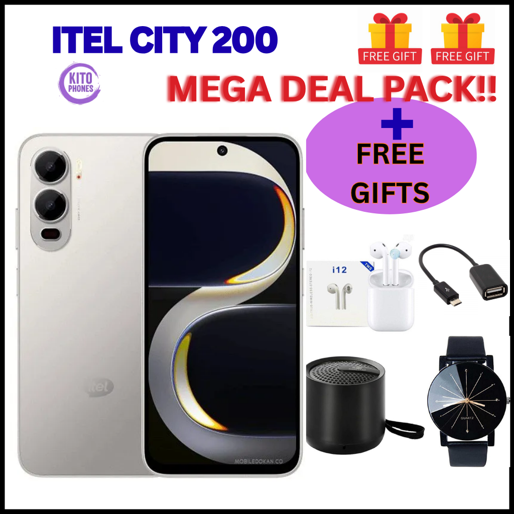 BRAND NEW itel CITY 200 128GB ROM+8GB(4+4GB) EXTENDED RAM 6.78" Dual SIM 4G Network 50MP Camera+ 8MP SELFIE 18W Charging 5200mAh Battery Android 15 Fingerprint Unlock Smart Phones  +FREE GIFTS FOR YOU