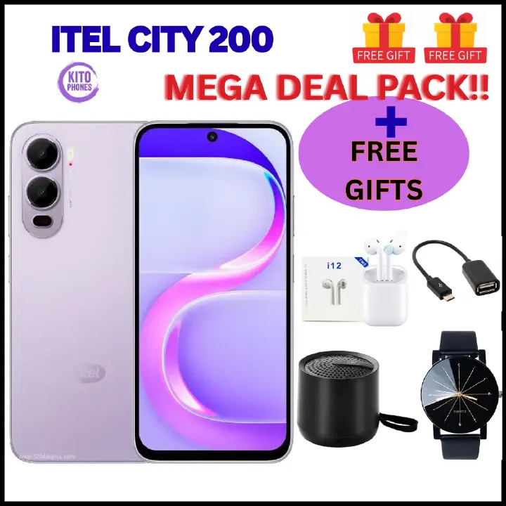 BRAND NEW itel CITY 200 128GB ROM+8GB(4+4GB) EXTENDED RAM 6.78" Dual SIM 4G Network 50MP Camera+ 8MP SELFIE 18W Charging 5200mAh Battery Android 15 Fingerprint Unlock Smart Phones  +FREE GIFTS FOR YOU