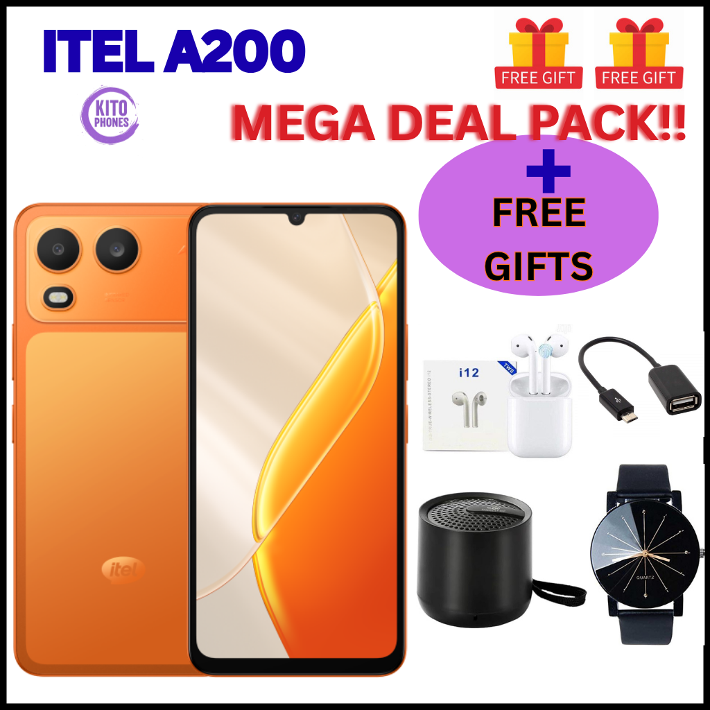 BRAND NEW ITEL A200 128GB ROM+8GB(3+5GB) EXTENDED RAM 6.75" Dual SIM 4G Network 13MP Camera+ 5MP SELFIE 15W Charging 5000mAh Battery Android 15 Fingerprint Unlock Smart Phones  +FREE GIFTS FOR YOU
