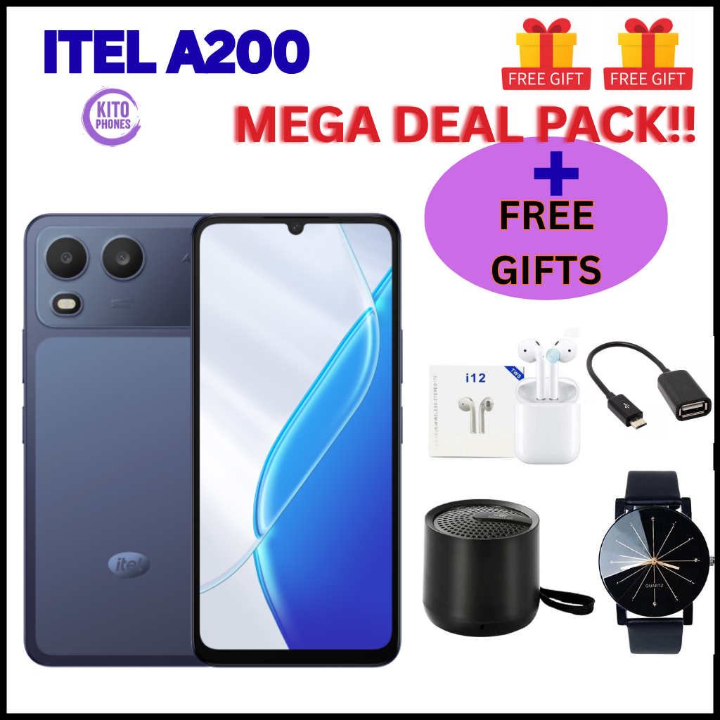 BRAND NEW ITEL A200 128GB ROM+8GB(3+5GB) EXTENDED RAM 6.75" Dual SIM 4G Network 13MP Camera+ 5MP SELFIE 15W Charging 5000mAh Battery Android 15 Fingerprint Unlock Smart Phones  +FREE GIFTS FOR YOU
