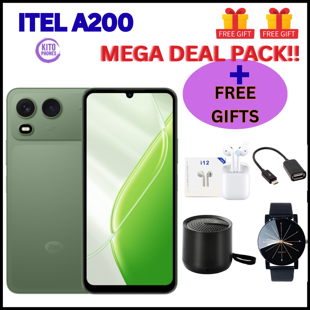 BRAND NEW ITEL A200 128GB ROM+8GB(3+5GB) EXTENDED RAM 6.75" Dual SIM 4G Network 13MP Camera+ 5MP SELFIE 15W Charging 5000mAh Battery Android 15 Fingerprint Unlock Smart Phones  +FREE GIFTS FOR YOU