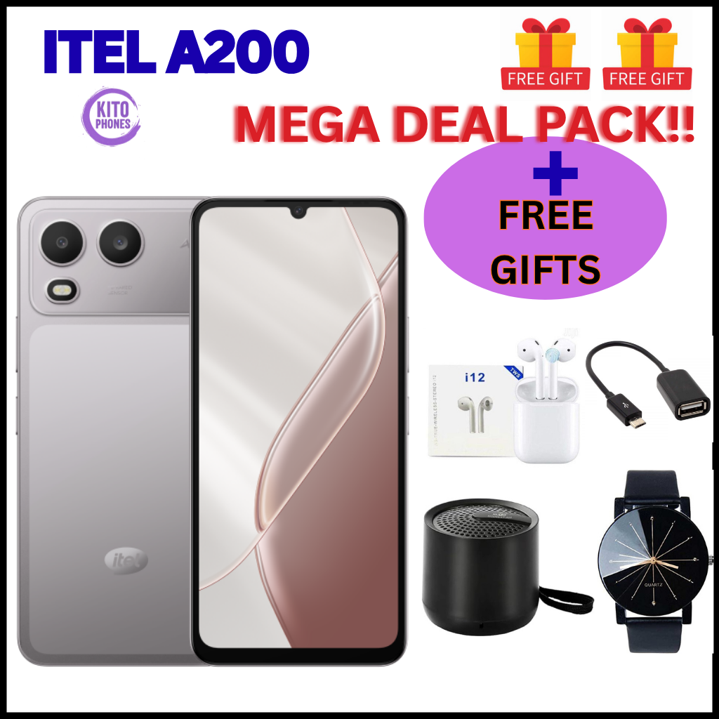BRAND NEW ITEL A200 128GB ROM+8GB(3+5GB) EXTENDED RAM 6.75" Dual SIM 4G Network 13MP Camera+ 5MP SELFIE 15W Charging 5000mAh Battery Android 15 Fingerprint Unlock Smart Phones  +FREE GIFTS FOR YOU