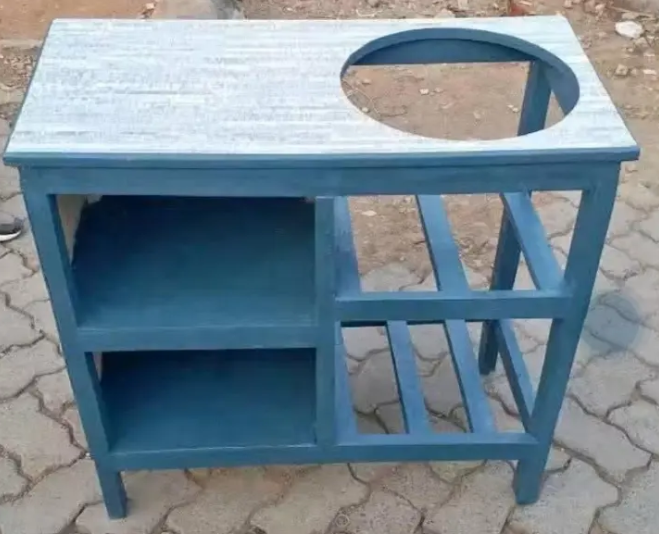 Modern, strong, and classic wooden kitchen table with built-in racks. Designed to support up to 6KG cooking Meko. Exactly as shown in the picture.