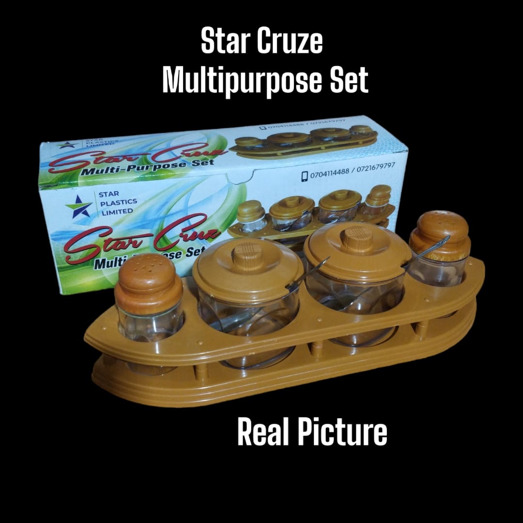 (CLEARANCE OFFER) Star Cruze Multi-Purpose set 2Pcs Sugar Dish With Tea Spoon,2Pcs Salt & Pepper Shakers and Stand,its perfect for organizing your essential seasoning and sweeteners