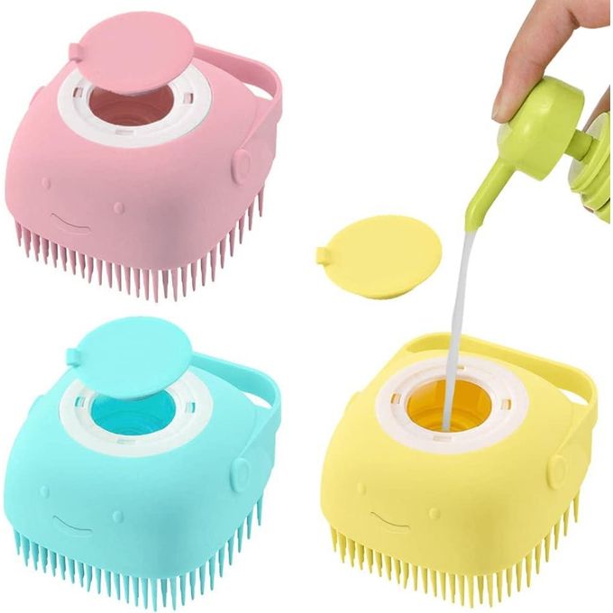 Bathing Silicone Bath Brush,Exfoliating Body Massage Brush,Silicone Scrubber Massage Brush Soft Shower Brush Suitable for Bathing with liquid soap port
