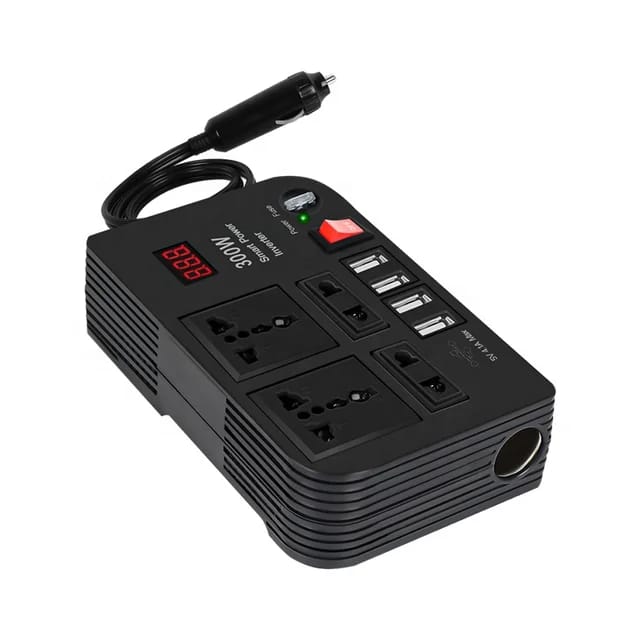 300W Car Power Inverter Dc to Ac 12V to 220V with 4 Ac ports and 4 USB outlets plus cigarette lighter