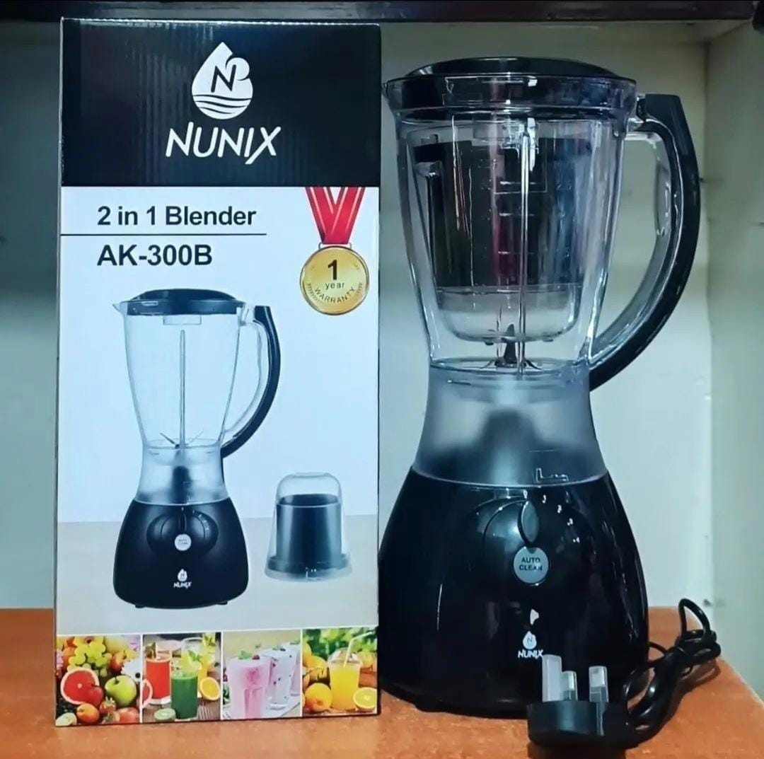 Nunnix 2 In 1 Blender and Grinder AK - 300B 
🔆1.5L jug capacity
🔆350W