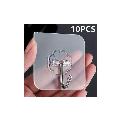 Transparent 10PCS Stainless Steel Strong Self Adhesive Hooks Key Storage Hanger for Kitchen Bathroom Door Wall Multi-Function