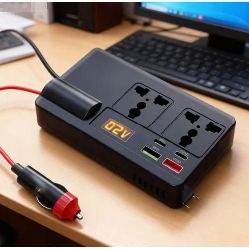 200W Car Power Inverter DC 12V to 110V AC Car Inverter 4 USB Ports Charger Adapter Car Plug Converter with 2 QC3.0 USB and 2 Type C Ports (Black) to charge laptop, phones and oth