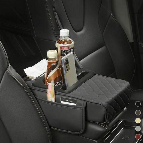 Multifunctional PU Leather Car Armrest Box Mat, 5 in 1 Armrest Cushion Center Console Cover, Car Armrest Cover with Cup Holder, Tissue Box & Phone Slot for Most Car Models