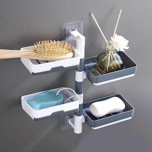 4 layer Rotating Drain Soap Holder Bathroom Rack Wall Soap Box Holder Drilling-Free Soap Holder Wall Mounted Soap Organizer Soap Case